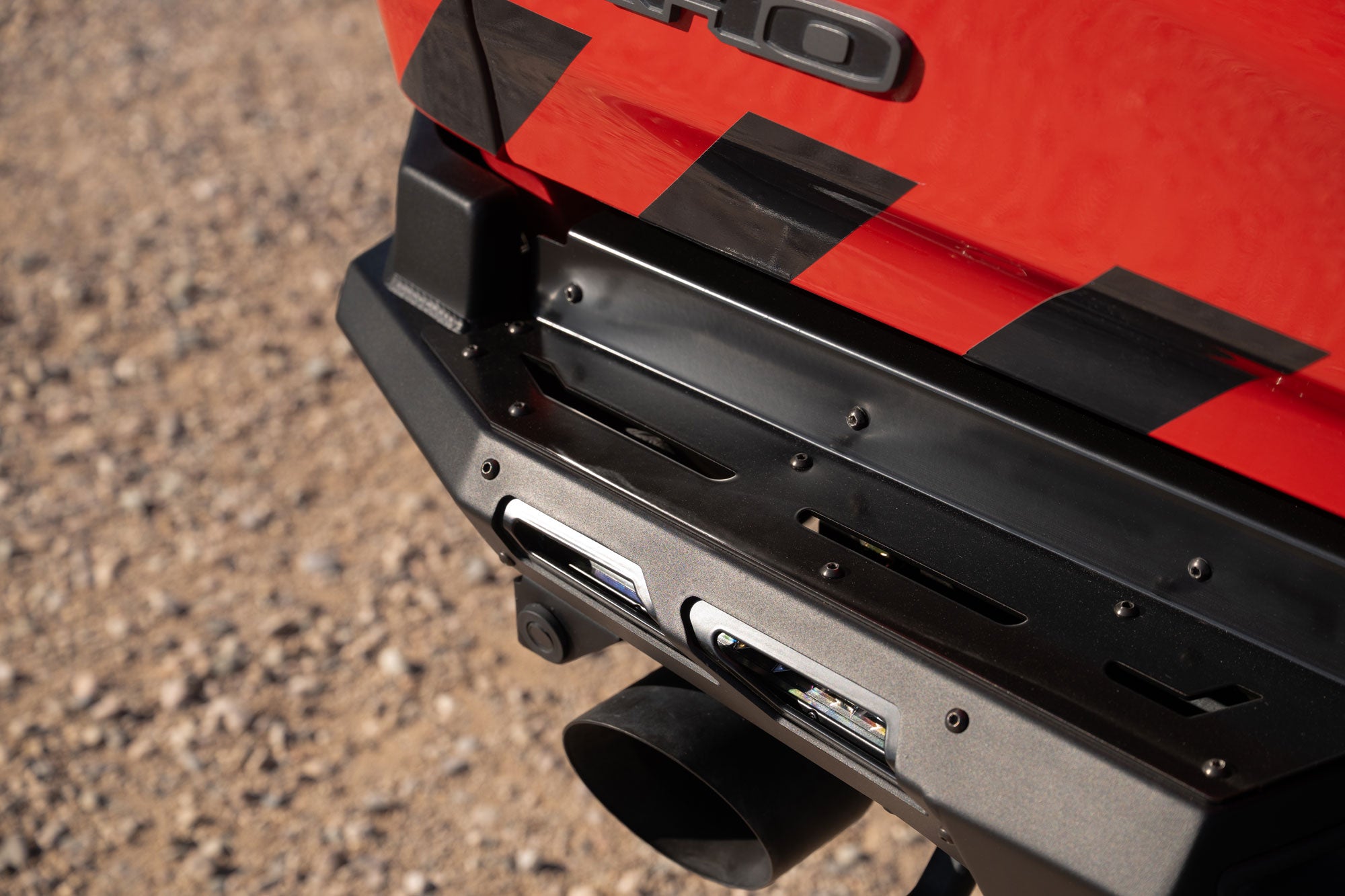 Close-up of a Phantom Rear Bumper for the RHO on a gravel surface.