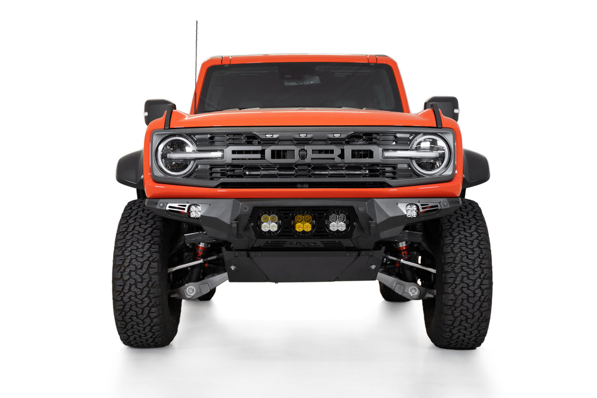 Bronco Raptor R Front View Bronco Raptor Front Bumper | Bomber Series With Baja Designs Lighting