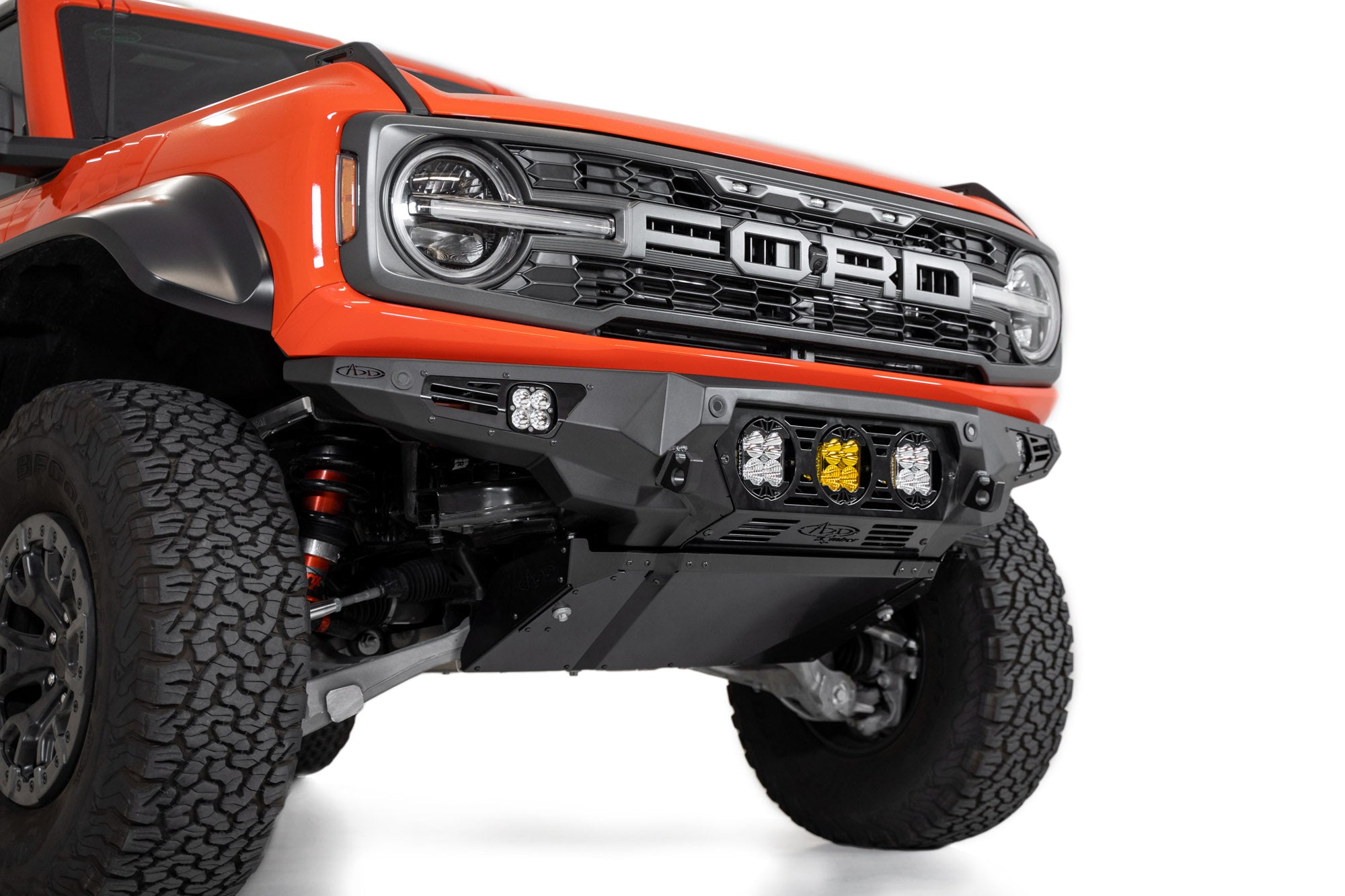 Bronco Raptor R Front View Bronco Raptor Front Bumper | Bomber Series With Baja Designs Lighting